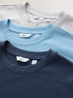 Grey/Light Blue/Navy Blue Marls Relaxed Fit Heavyweight T-Shirts 3 Pack