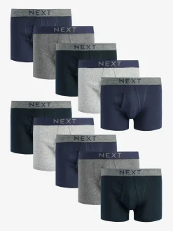 Grey/Navy 10 pack A-Front Pure 100% Cotton Boxers