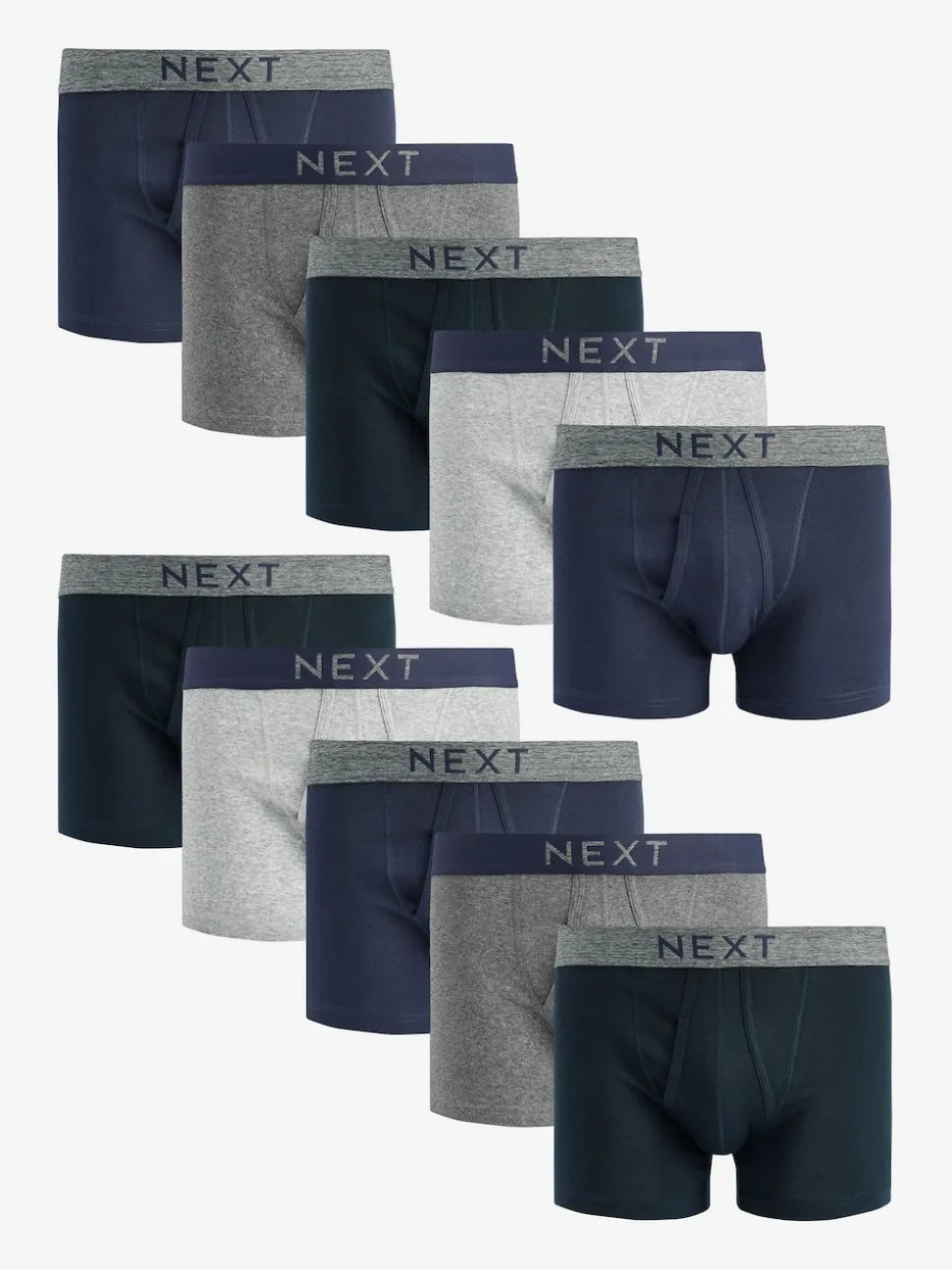 Grey/Navy 10 pack A-Front Pure 100% Cotton Boxers