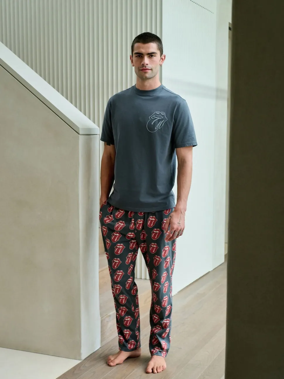 Grey/Red The Rolling Stones Short Sleeve Pyjamas Set