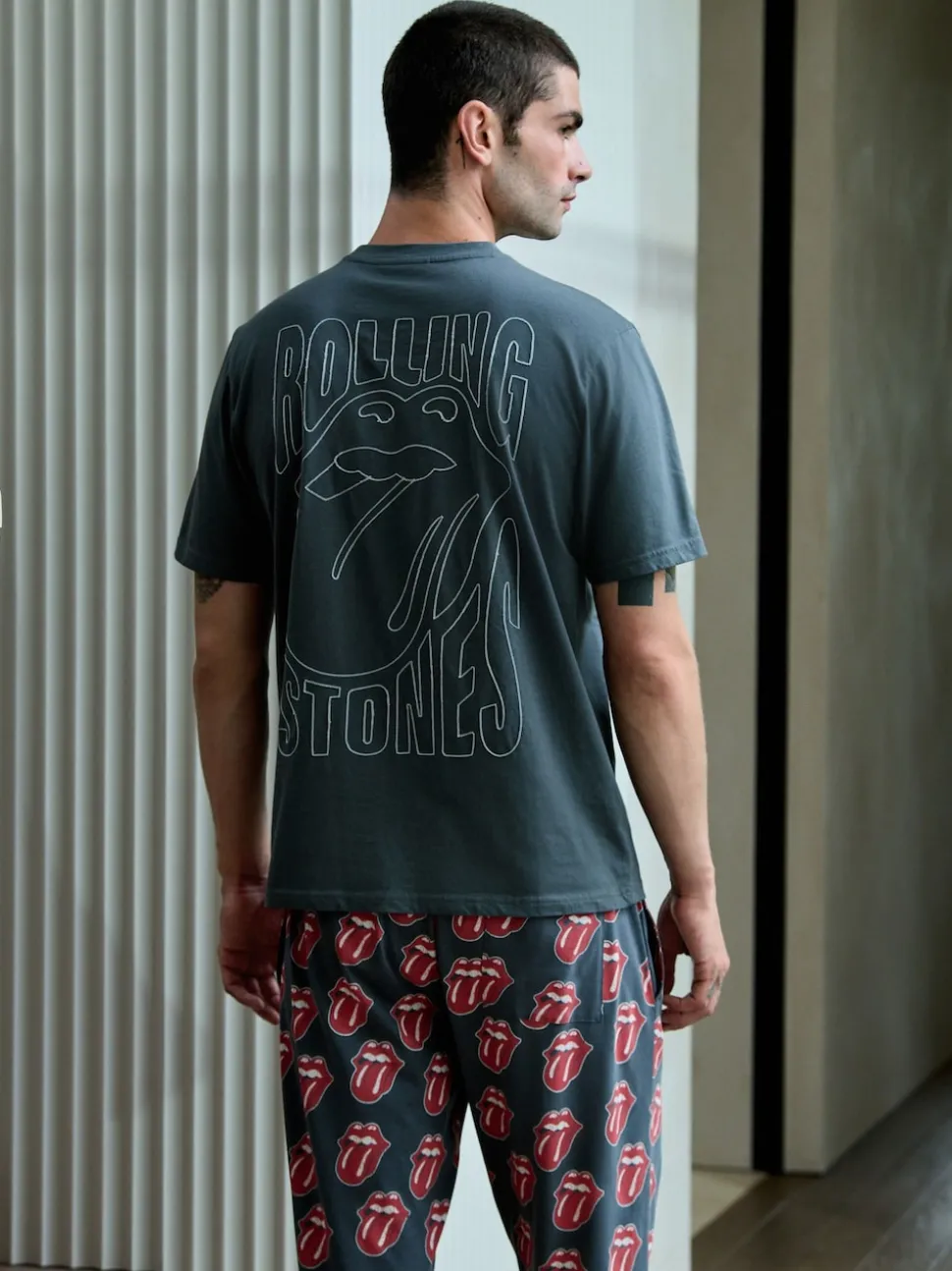Grey/Red The Rolling Stones Short Sleeve Pyjamas Set