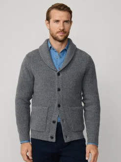 Hackett Grey Merino Wool Ribbed Shawl Cardigan