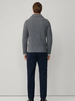 Hackett Grey Merino Wool Ribbed Shawl Cardigan