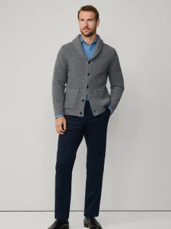 Hackett Grey Merino Wool Ribbed Shawl Cardigan