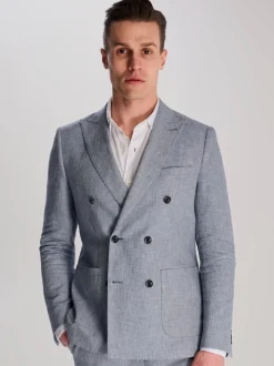 Harry Brown Blue Giacomo Cotton Linen Double Breasted Suit Jacket