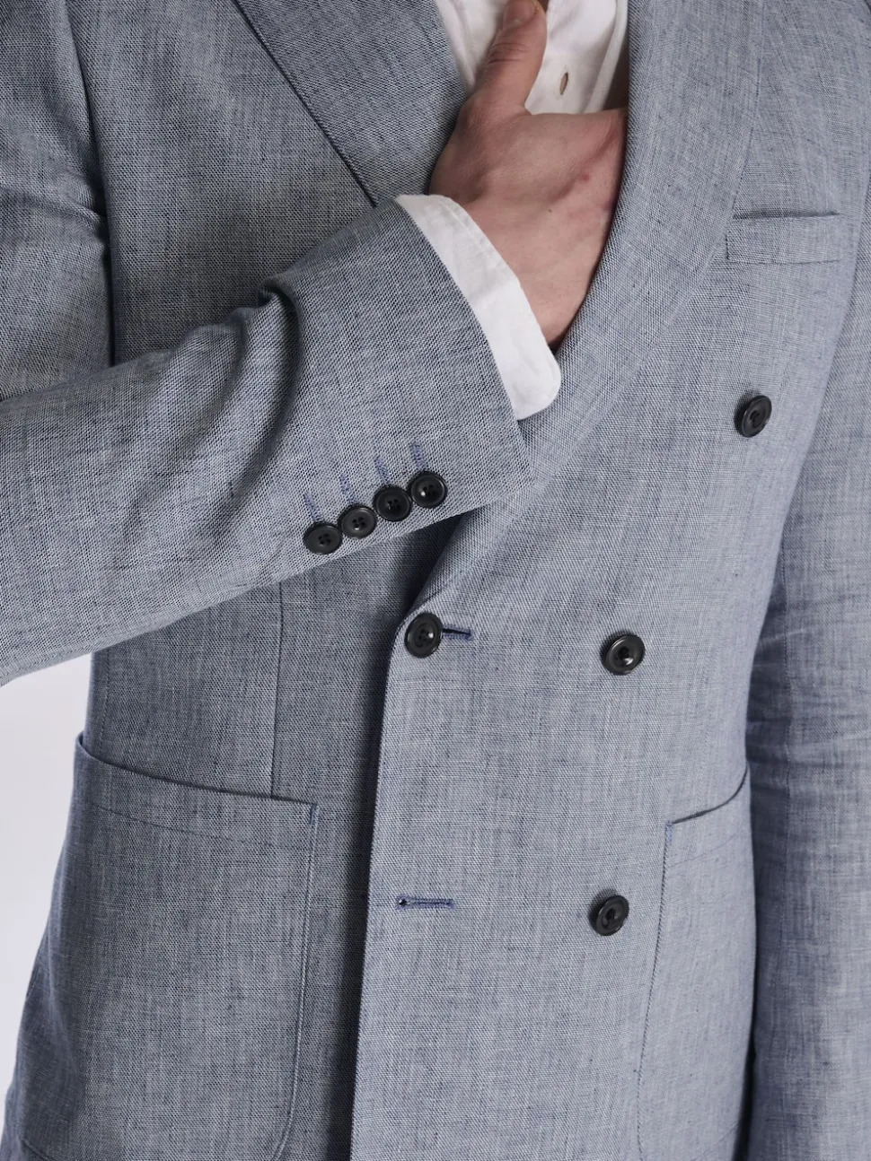 Harry Brown Blue Giacomo Cotton Linen Double Breasted Suit Jacket