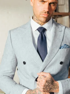 Harry Brown Blue Giacomo Cotton Linen Double Breasted Suit Jacket