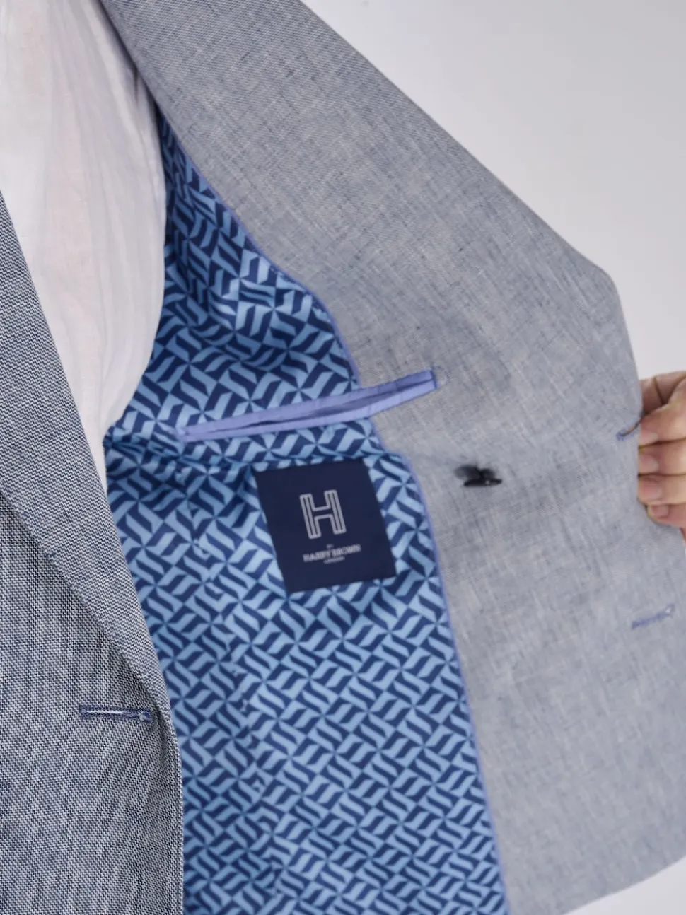 Harry Brown Blue Giacomo Cotton Linen Double Breasted Suit Jacket