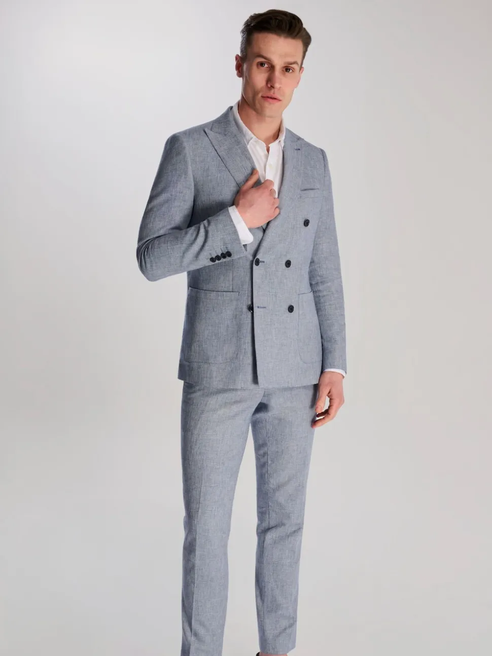 Harry Brown Blue Giacomo Cotton Linen Double Breasted Suit Jacket