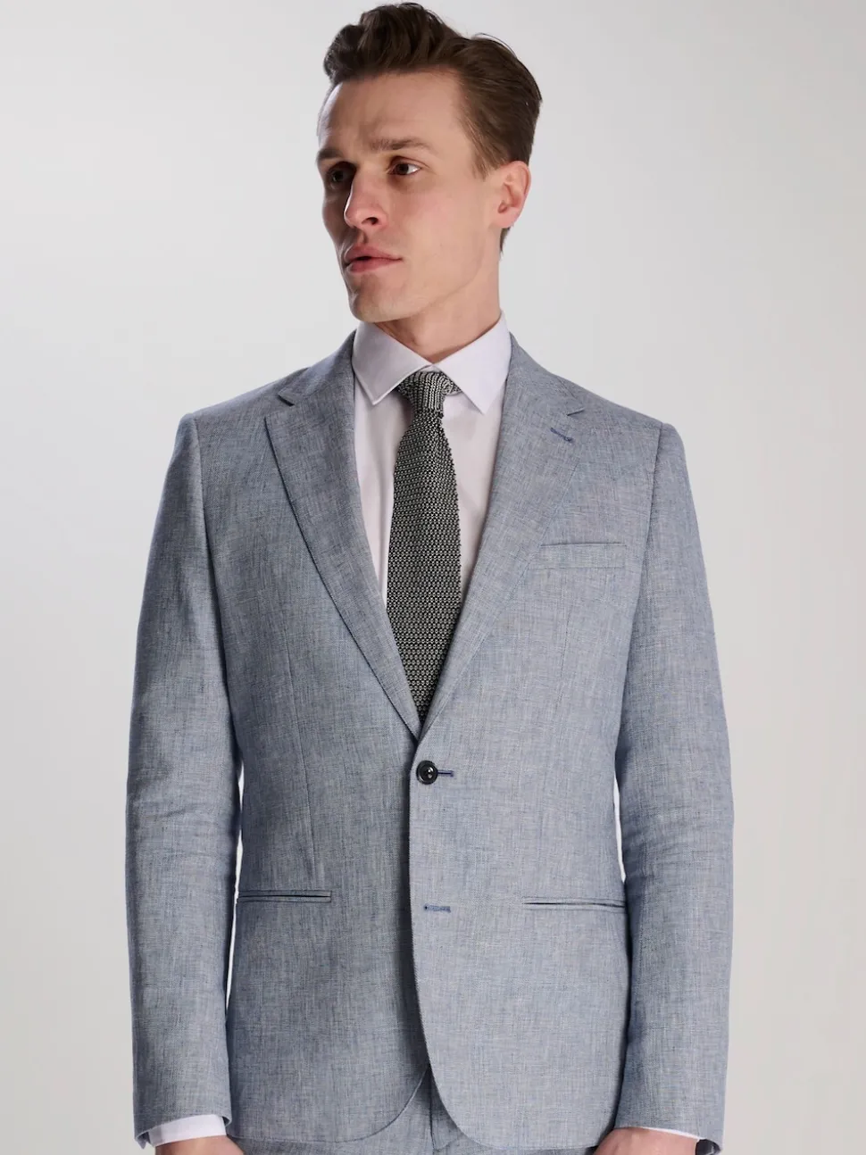 Harry Brown Blue Giacomo Slim Fit Cotton Linen Suit Jacket