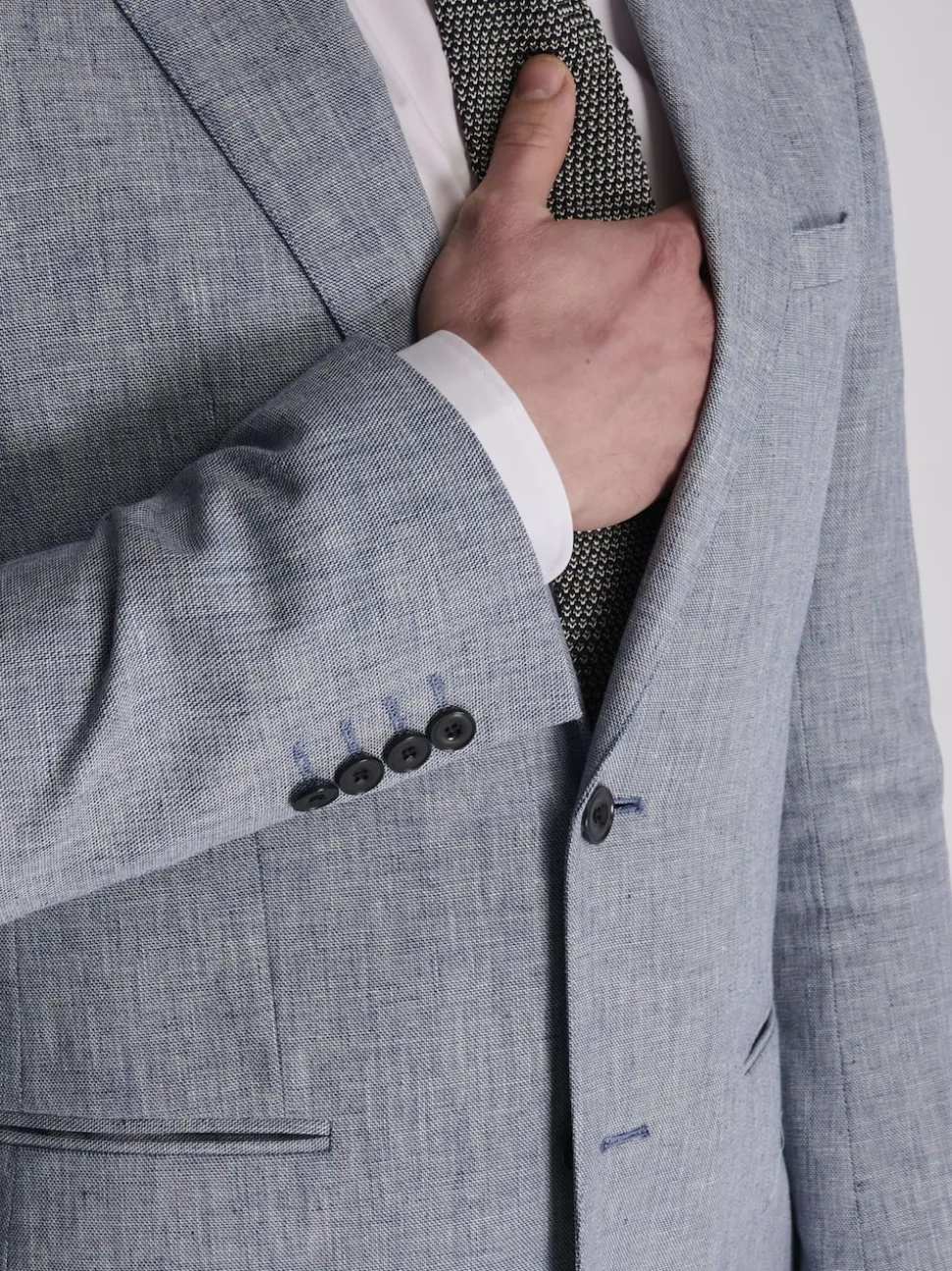 Harry Brown Blue Giacomo Slim Fit Cotton Linen Suit Jacket