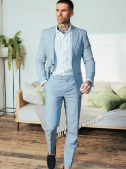 Harry Brown Blue Giacomo Slim Fit Cotton Linen Suit Jacket