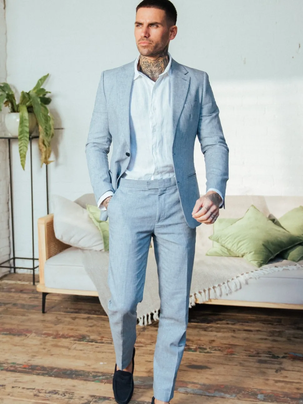 Harry Brown Blue Giacomo Slim Fit Cotton Linen Suit Jacket