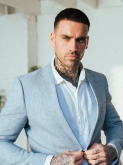 Harry Brown Blue Giacomo Slim Fit Cotton Linen Suit Jacket