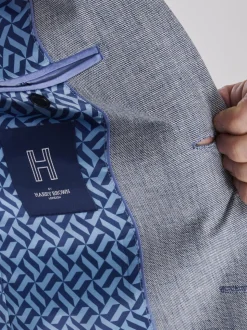 Harry Brown Blue Giacomo Slim Fit Cotton Linen Suit Jacket