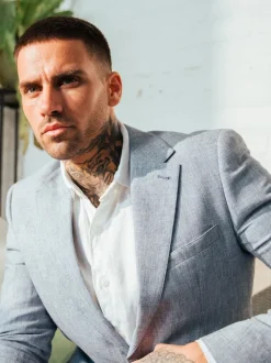 Harry Brown Blue Giacomo Slim Fit Cotton Linen Suit Jacket