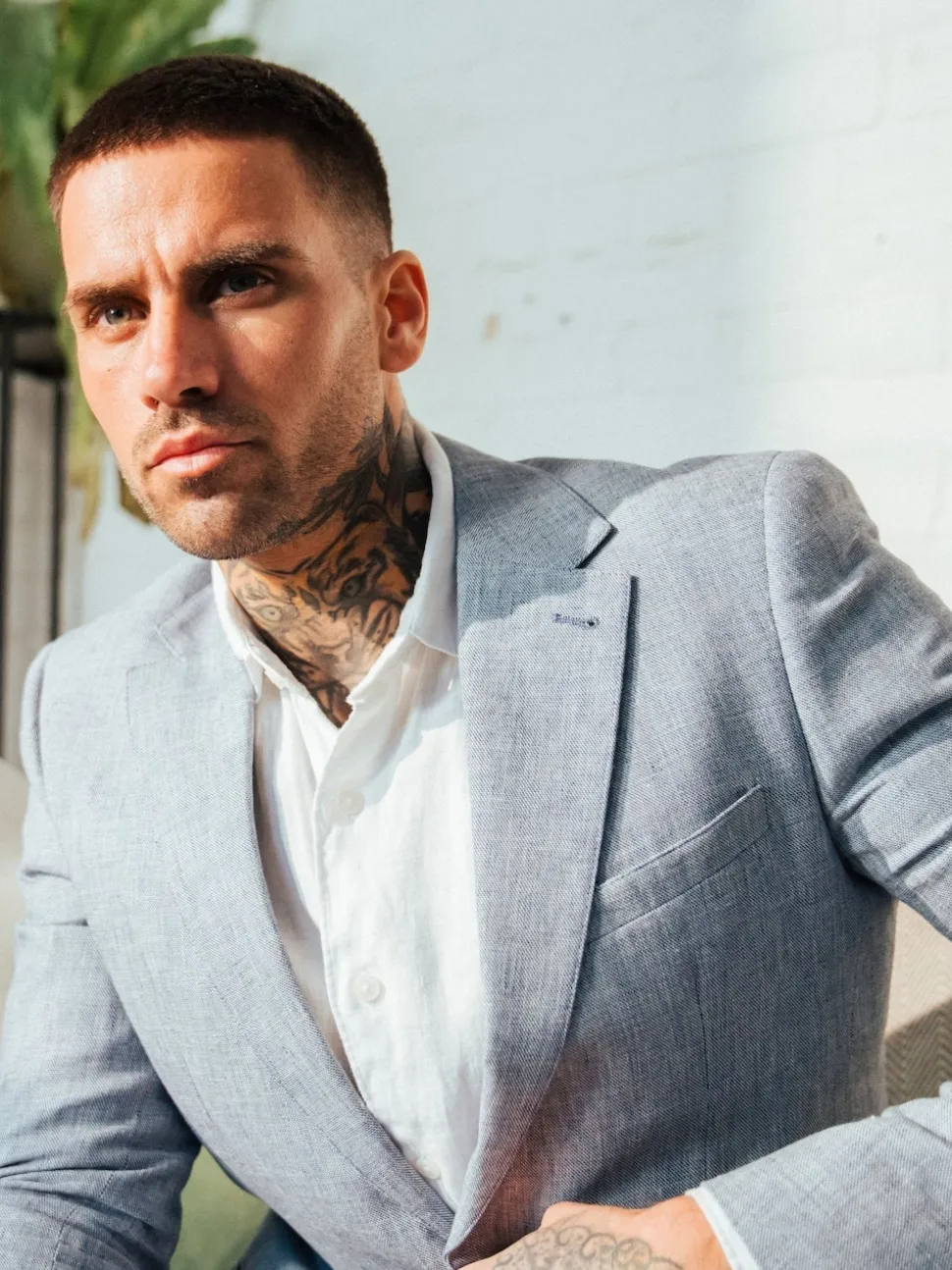Harry Brown Blue Giacomo Slim Fit Cotton Linen Suit Jacket