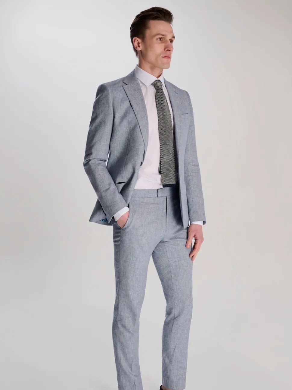 Harry Brown Blue Giacomo Slim Fit Cotton Linen Suit Jacket