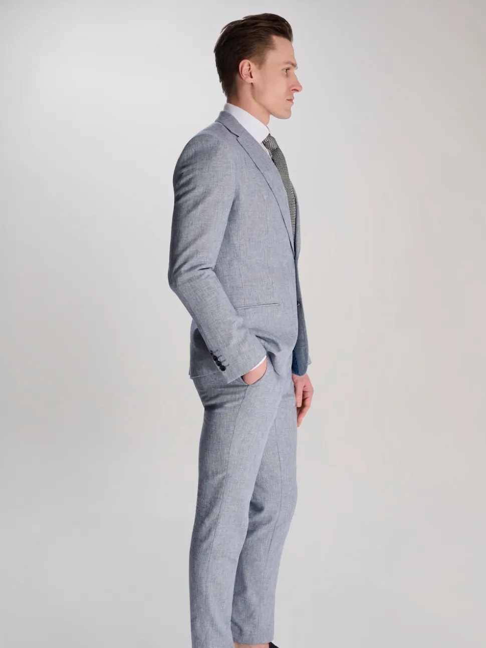 Harry Brown Blue Giacomo Slim Fit Cotton Linen Suit Jacket