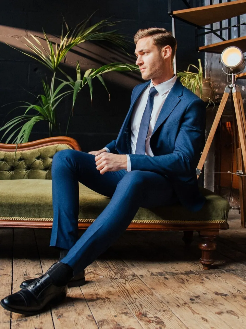 Harry Brown Blue Slim Fit Suit Archie Melange Trousers