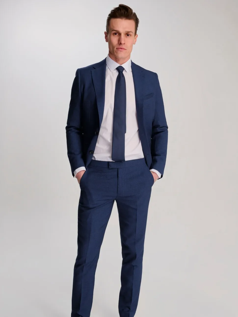 Harry Brown Blue Slim Fit Suit Archie Melange Trousers