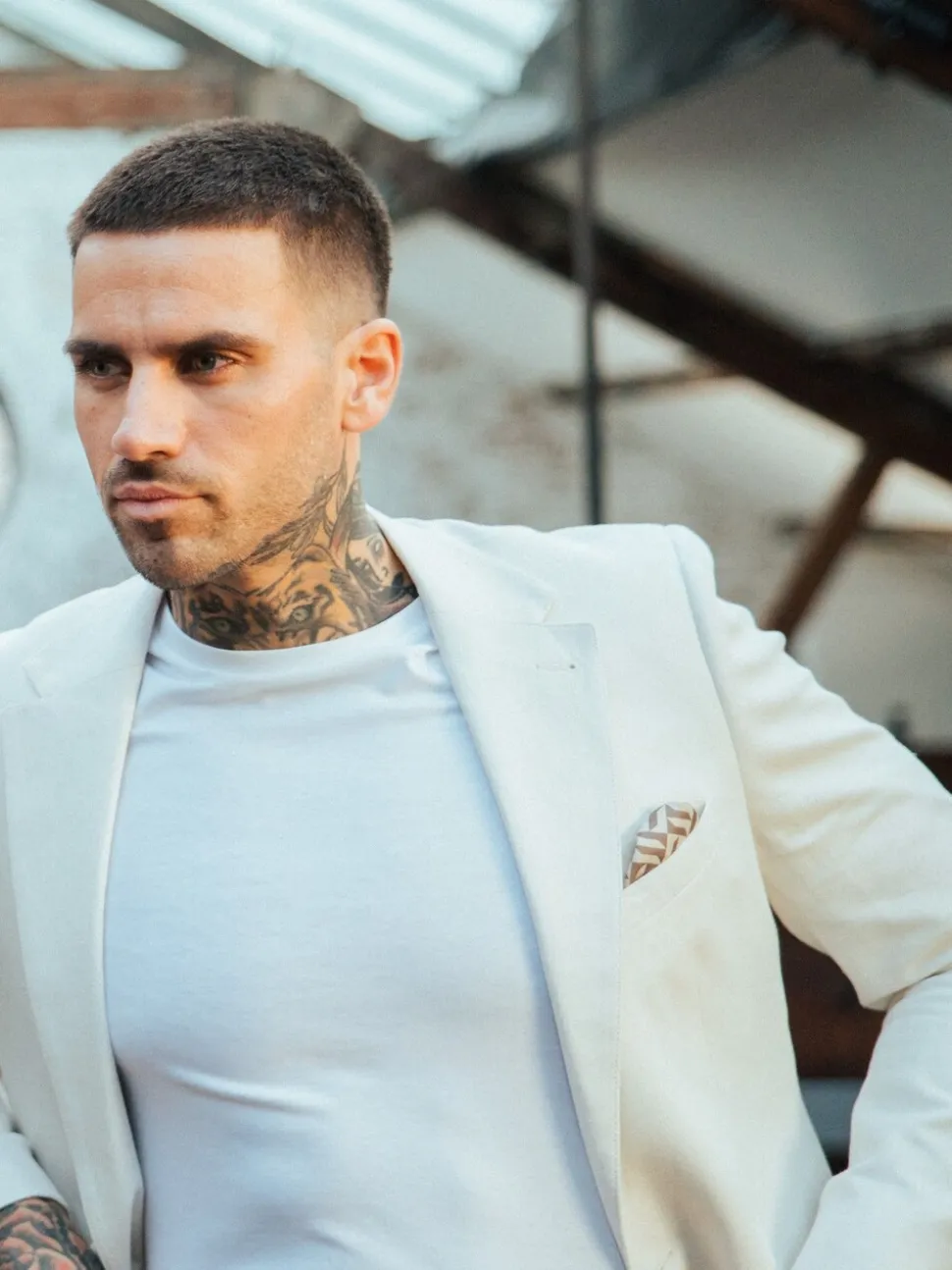 Harry Brown Cream Giacomo Slim Fit Cotton Linen Suit Jacket
