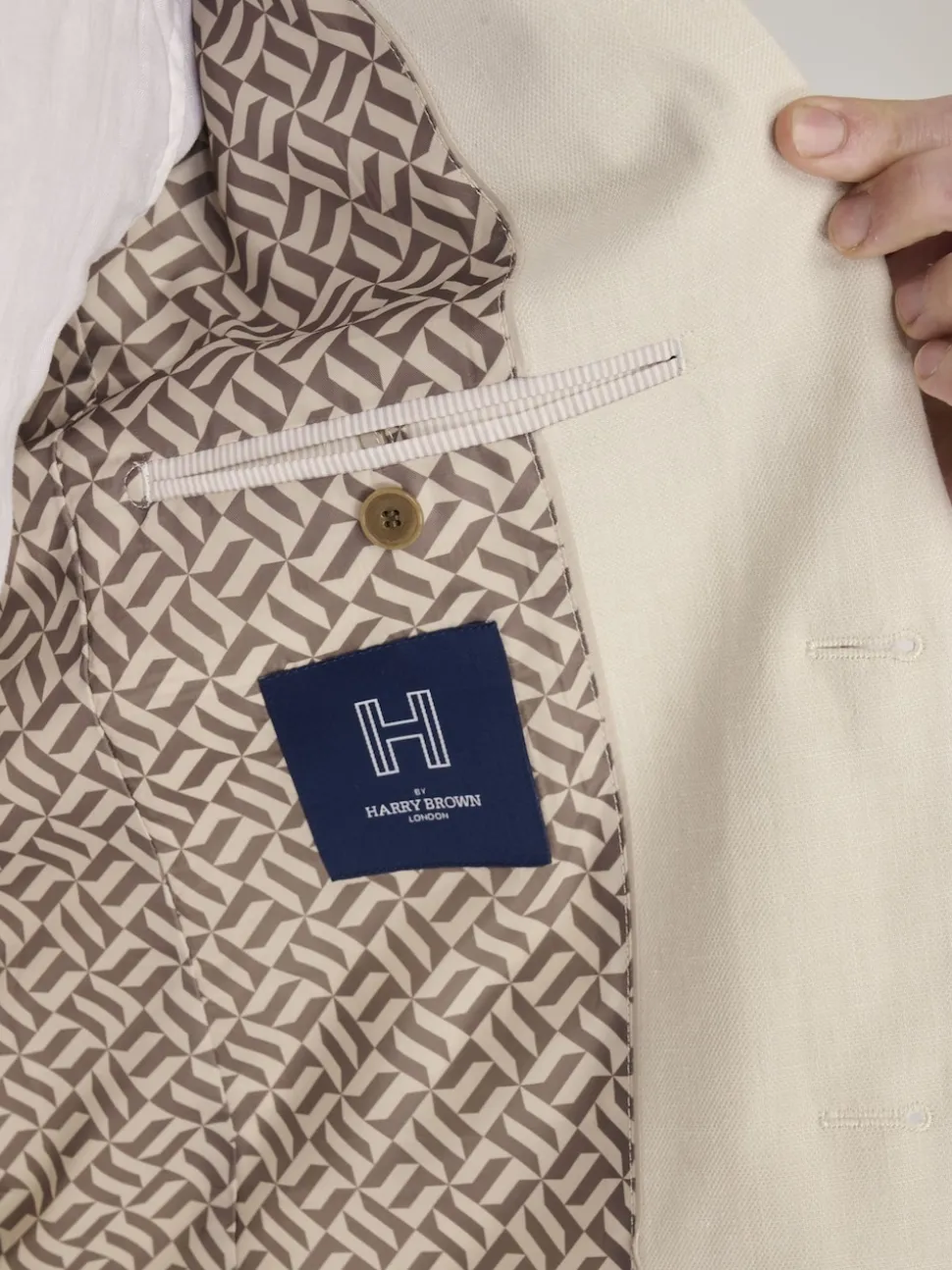 Harry Brown Cream Giacomo Slim Fit Cotton Linen Suit Jacket