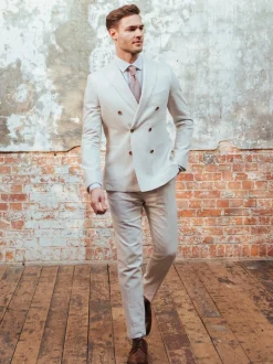 Harry Brown Cream Giacomo Slim Fit Cotton Linen Suit Jacket