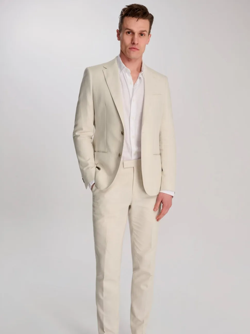 Harry Brown Cream Giacomo Slim Fit Cotton Linen Suit Jacket