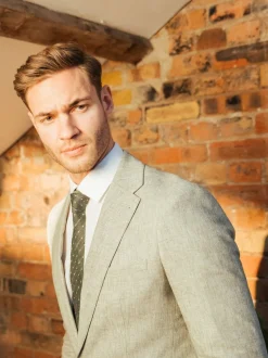 Harry Brown Green Giacomo Slim Fit Cotton Linen Suit Jacket