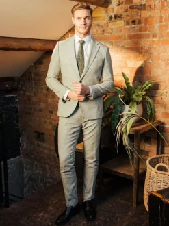 Harry Brown Green Giacomo Slim Fit Cotton Linen Suit Jacket