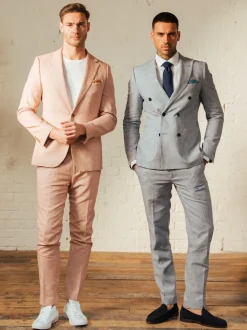 Harry Brown Pink Giacomo Slim Fit Cotton Linen Suit Jacket