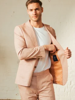 Harry Brown Pink Giacomo Slim Fit Cotton Linen Suit Jacket