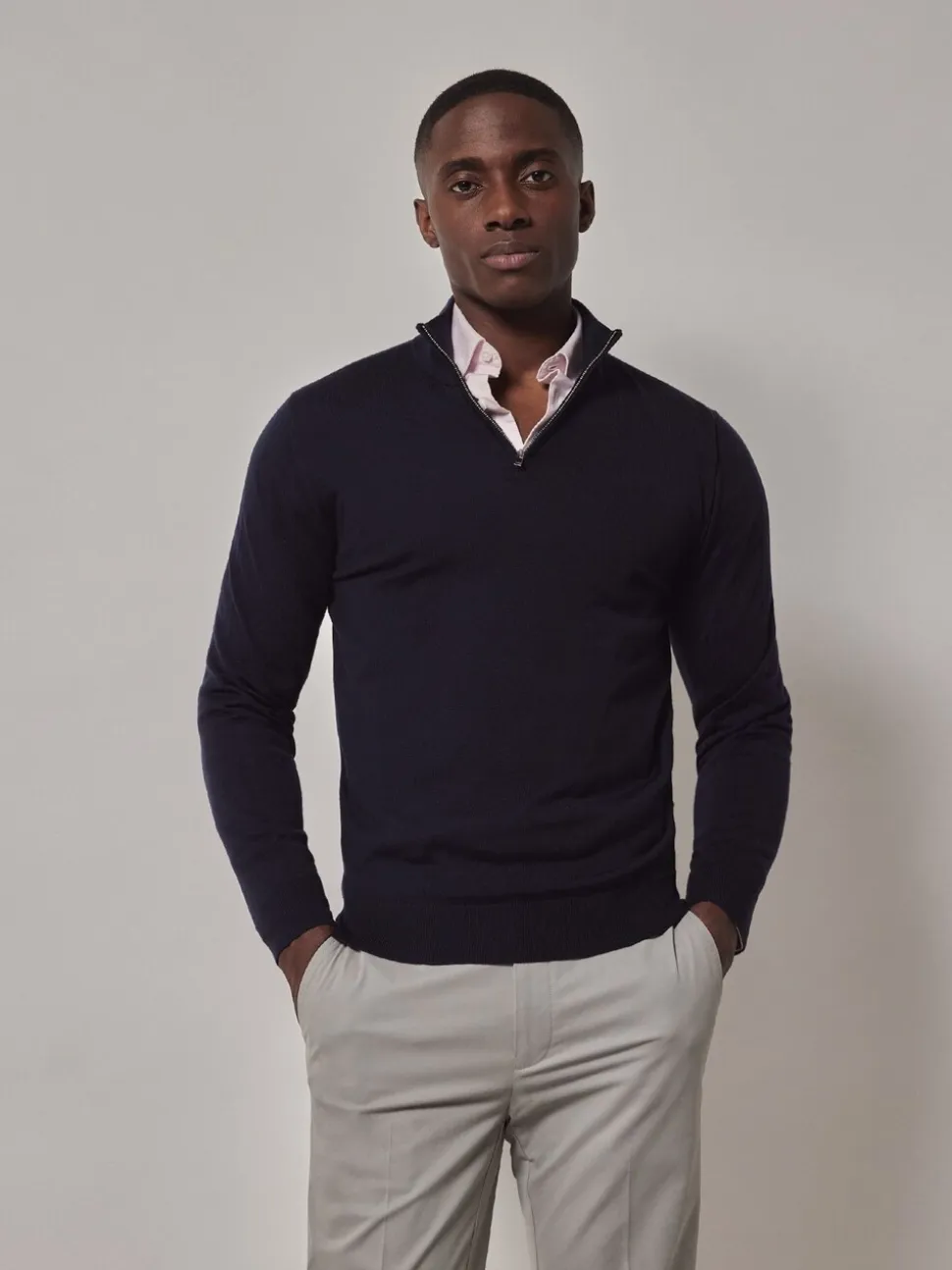 Hawes & Curtis Blue Merino 1/2 Zip Jumper