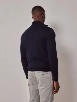 Hawes & Curtis Blue Merino 1/2 Zip Jumper