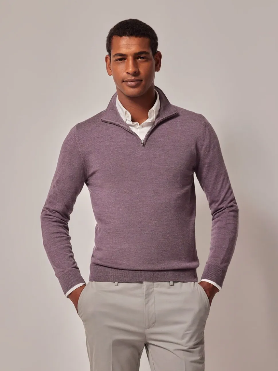 Hawes & Curtis Purple Merino 1/2 Zip Jumper