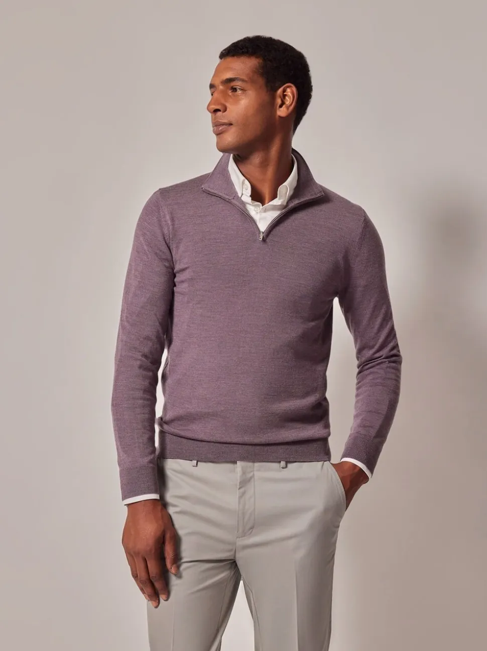 Hawes & Curtis Purple Merino 1/2 Zip Jumper