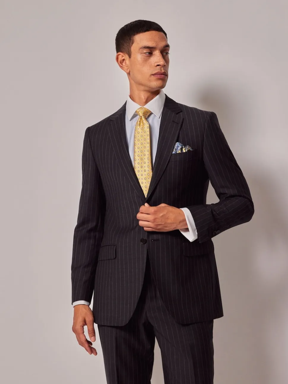 Hawes & Curtis Slim Chalk Stripe Black Suit Jacket