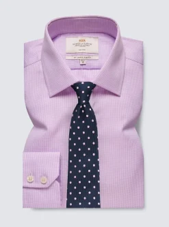 Hawes & Curtis Slim Non-Iron Dogtooth 100% Cotton Purple Shirt