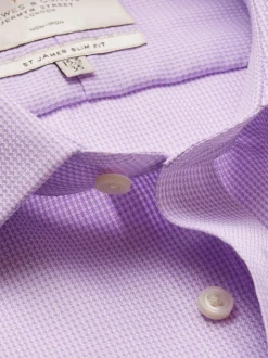 Hawes & Curtis Slim Non-Iron Dogtooth 100% Cotton Purple Shirt
