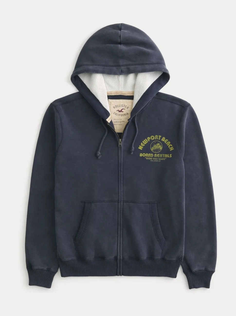 Hollister Blue Logo Waffle Lined Boxy Zip-Up Hoodie