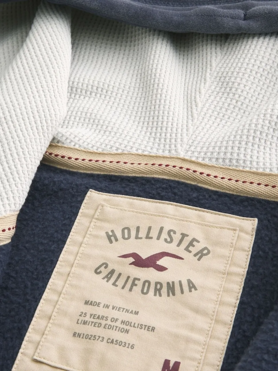 Hollister Blue Logo Waffle Lined Boxy Zip-Up Hoodie