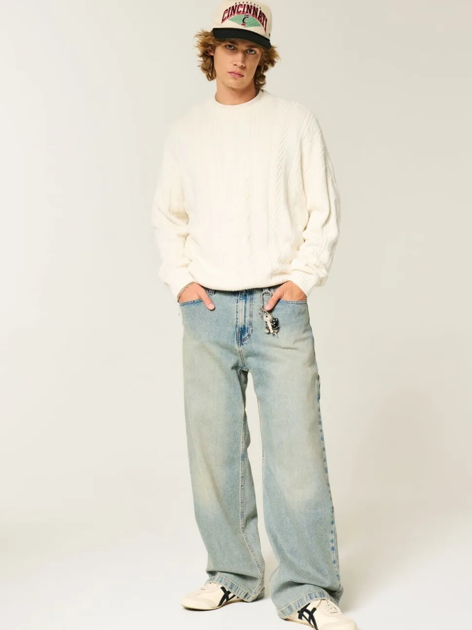 Hollister Cream Crew Neck Cable Knitted Jumper