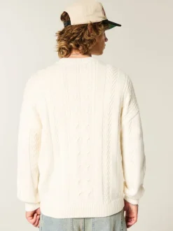 Hollister Cream Crew Neck Cable Knitted Jumper