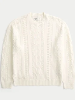 Hollister Cream Crew Neck Cable Knitted Jumper