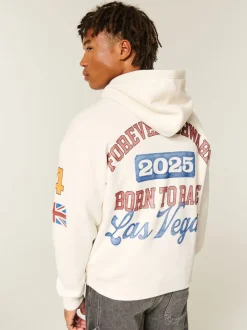 Hollister Cream McLaren Back Print Graphic Hoodie