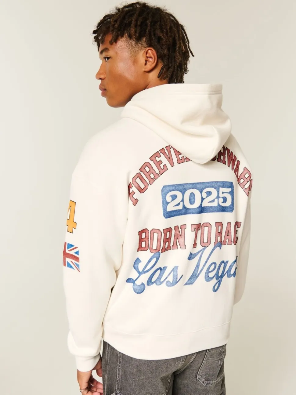 Hollister Cream McLaren Back Print Graphic Hoodie