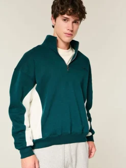 Hollister Green Boxy Quarter Zip Logo Sweatshirt