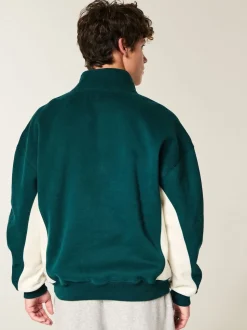 Hollister Green Boxy Quarter Zip Logo Sweatshirt