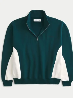 Hollister Green Boxy Quarter Zip Logo Sweatshirt